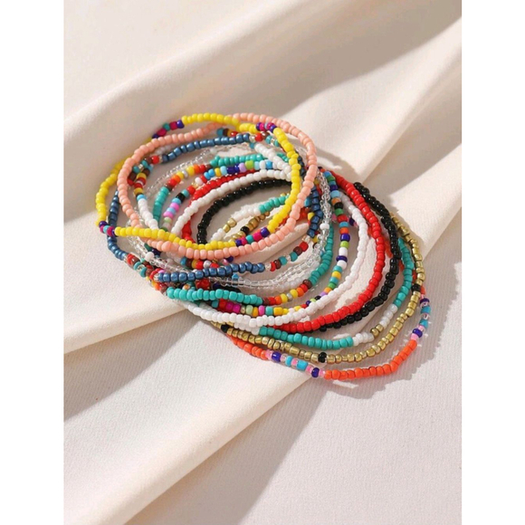 13pcs/set Color Block Beaded Anklet - Picture 3 of 3